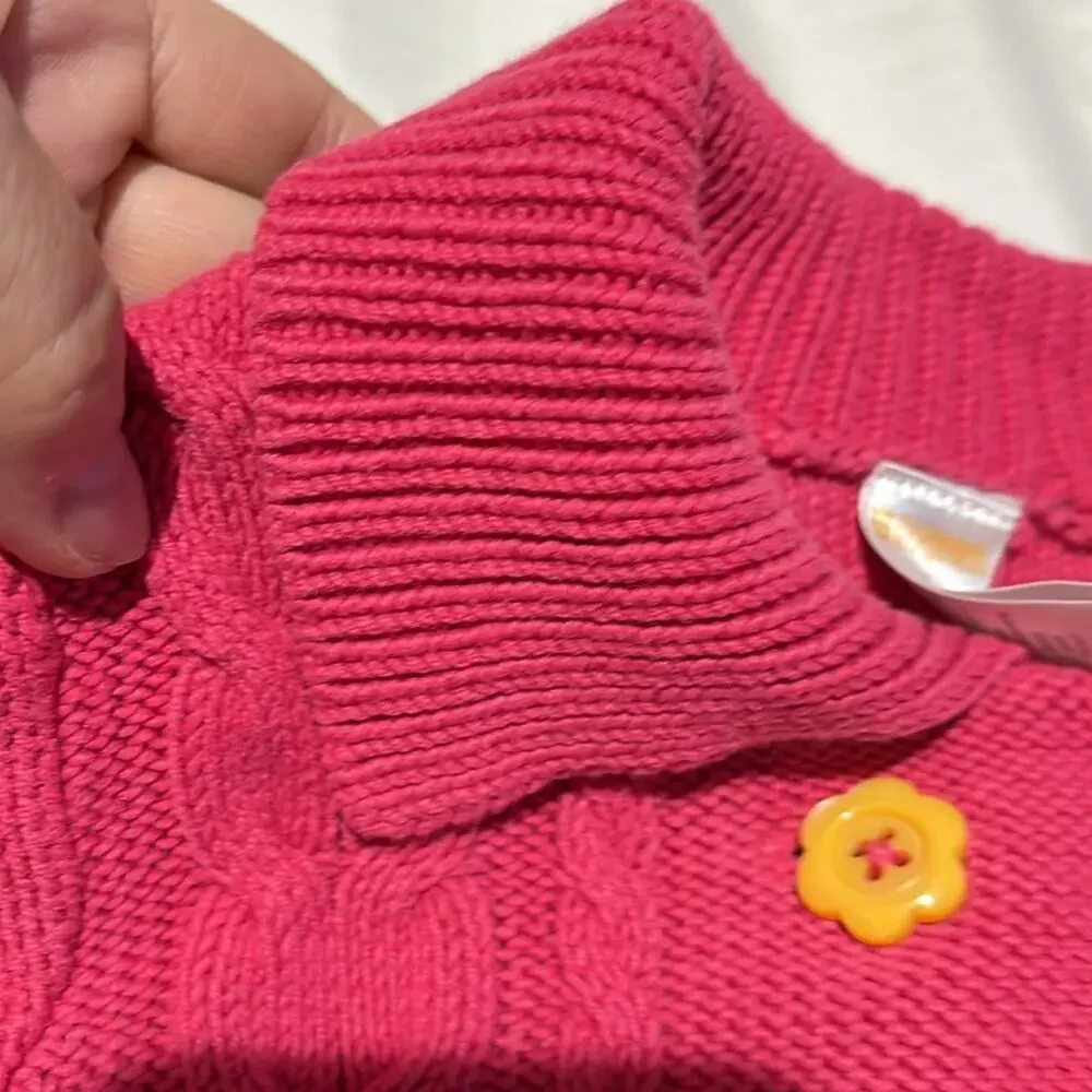 Gymboree S 5/6 hot pink chunky cable knit cardigan bright flower buttons euc